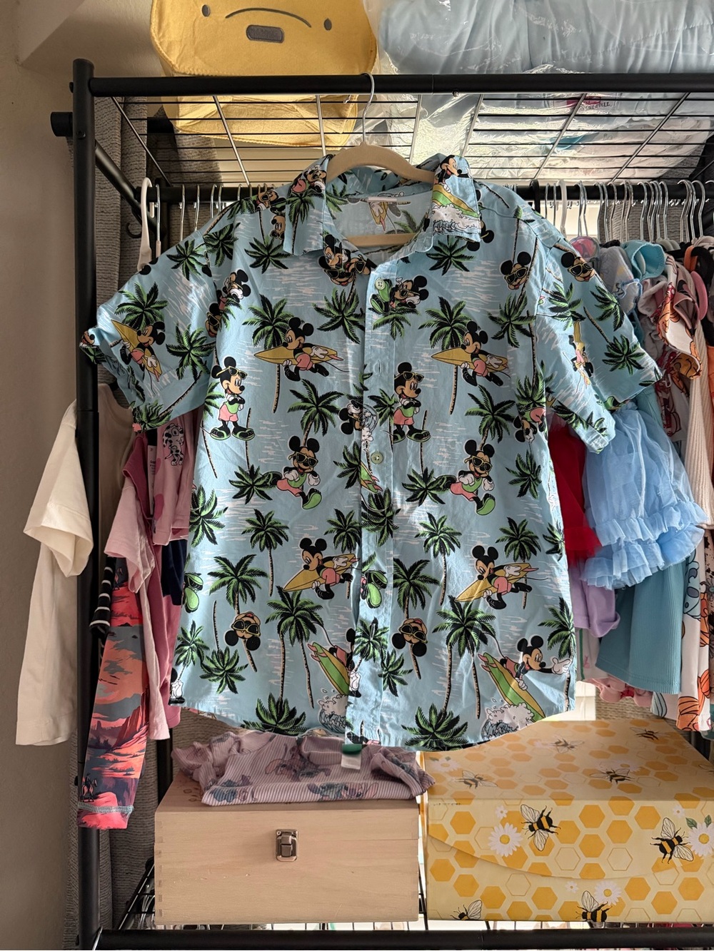 Disney Light Blue Mickey Mouse Tropical Button-Up Shirt